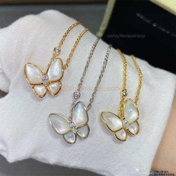 Natural White Mother-of-Pearl Four-Leaf Clover Butterfly Pendant Necklace Fashion Jewelry Plated vanes cleef necklace