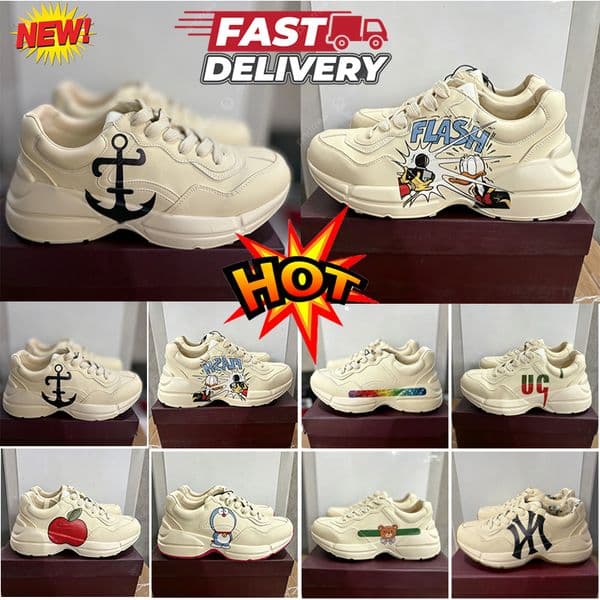 Light Luxury Shoes Designer Sneaker Women Men Rhyton Italian Web Stripe Trainers Casual Dress Formal Spring Hit Plush Comfort 36-45