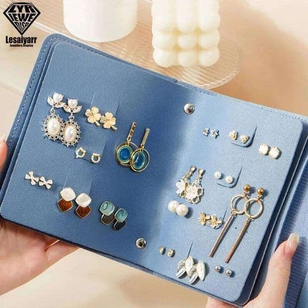 Creative Book Shape PU Leather Earrings Studs Eadrops Organizer Portable Jwelry Storage Bag Large Capacity 26Y0606