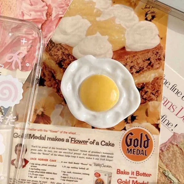 Egg Fried Cute S Bracket Phone Grip Tok Griptok Korean Holder Finger Ring For iPhone 16 Accessories Phone Stand Holder J260606