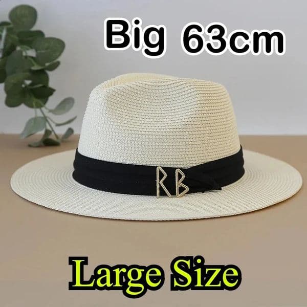 XL Big Size Sun Hat for Men Big Head Beach Panama Hat Man Wide Brim Straw Hat Classic Fedora 260605