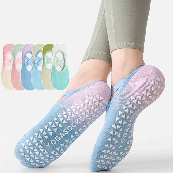 1/6 Pairs Women's Gradient Silicone Non-Slip Yoga Seamless Pilates Socks, Indoor Fitness & Dance Floor Socks J260606