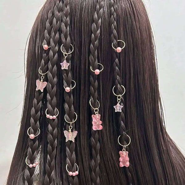 14pcs Cute Butterfly Bear Braid Rings Girls Pearl Shaped Bead Clips - Accessories Loc Hair Jewelry for Braids