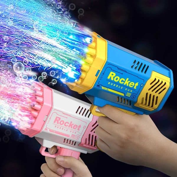 Childrens Astronaut Many Holes Rocket Launcher Handheld Portable Electric Automatic Bubble Gun LED Light For Boys And Girls T260602