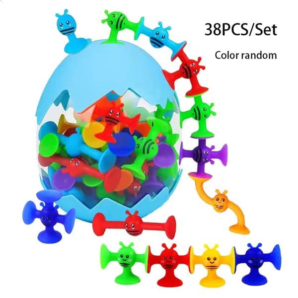 38pcsSet Bees Suction Cup Bath Toys Window With Dinosaur Eggshell Storage Travel Parentchild Interactive GameGift for Kids 260605