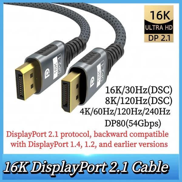 DisplayPort 21 16K Cable 8K120Hz 4K240Hz 80Gbps HDR Video Audio Displayport Cable Display Port for Laptop TV Xbox Projector 260530