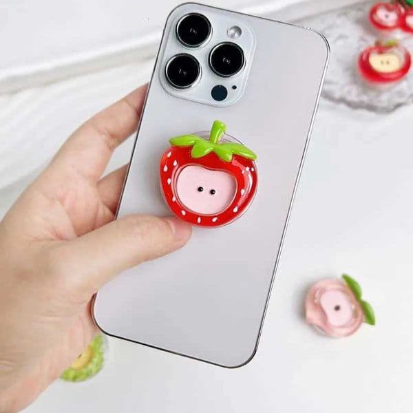 Mobile Cute Fruit Series Phone Holder Resin Material Red Socket Grip for iPhone Foldable Phone Stand Lazy Bracket J260606