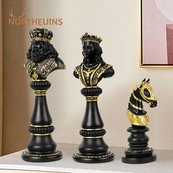 NORTHEUINS 30cm International Chess Figurines for Interior King Queen Knight Statue Board Chessmen Home Deaktop Decoration 260605
