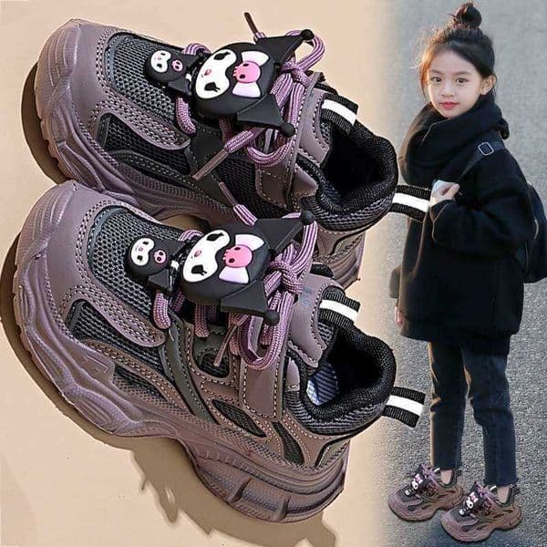 Girls Shoes Spring 2025 New Childrens Sports Shoes for Girls Kuromi Soft Sole Dad Shoes for Older Kids Spring and Autumn L260606PBWR