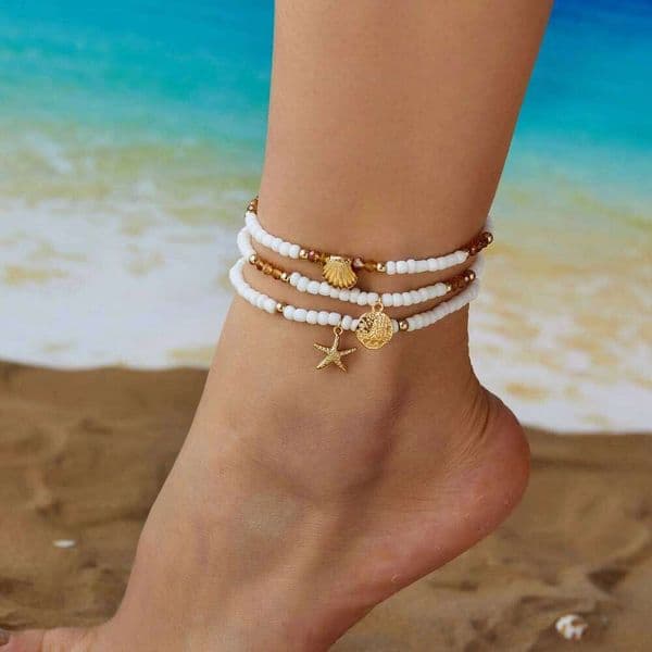 Bohemian Starfish Shell Set For Women Colorful Rice Beads Anklet Bracelet On The Beach Barefoot Sandal Leg Jewelry