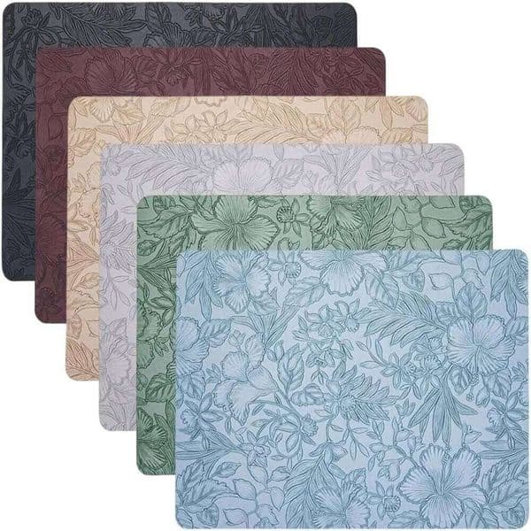 Placemats ,Floral Non-Slip Dining Table Mat Sets, Faux Leather Waterproof Oil-Proof Wipeable PU Place Mats,Table Mats e0391