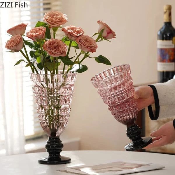 Classical Relief Glass Vase Hydroponics Plant Pot Table Decoration Flowers Arrangement Floral Vases Room Aesthetic Decor 260605