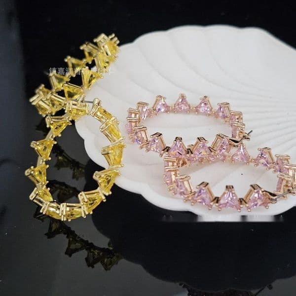 SWAN luxury jewelry designer Swarovskinecklace Swarovskiity Swarovskilieds earrings for woman Large Hoop Earrings Pink Triangle Rhombus Crown Crystal Hoop