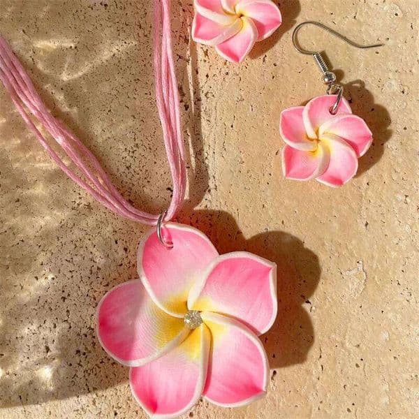 New Bohemian Big Flower Braided Set For Women Pink Red Blue Flowers Necklace Earrings Girls Beach Party Jewelry Decor
