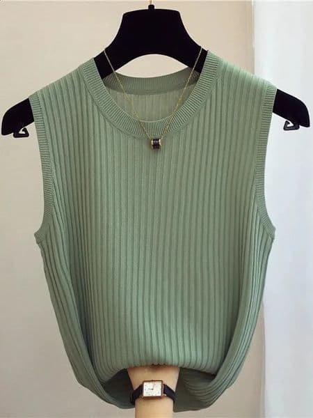 zjais Summer Spring Tanks Top Women Sleeveless Knitted TShirts Female Elastic Slim Casual Vests Crop Tops Camis Pullover Shirts 260601