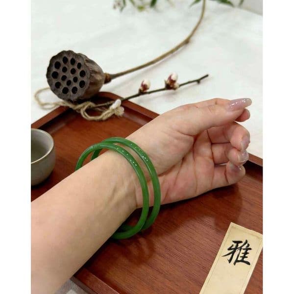 2026 2-Piece Box Set 0.5MM DingDang Jade Bangle Perfect Blessing Gift for Every Occasion - 62MM Size