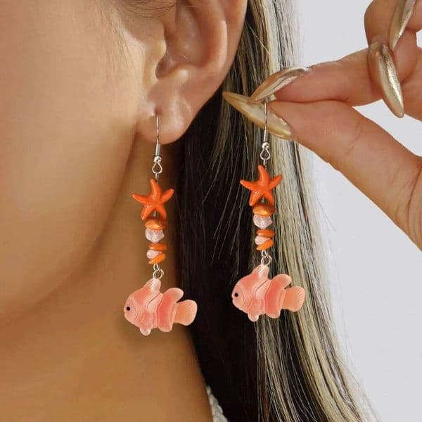 Bohemia Cute Simulation Goldfish Earrings for Women Girls Colored Irregular Stone Starfish Earring Summer Beach Party Jewelry