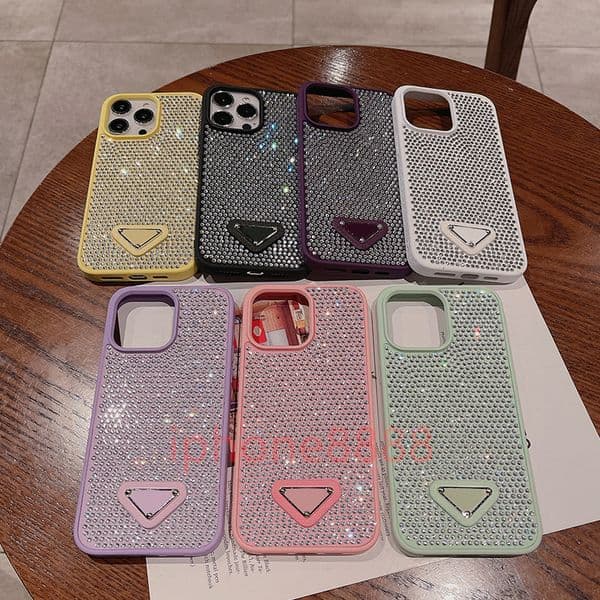 P Luxury Bling Glitter Phone Cases For Phone 15 14 Pro Max Case Fashion Designer Rhinestone Diamond Women Back Cover i 13 Promax 12 11 Triangle Cell