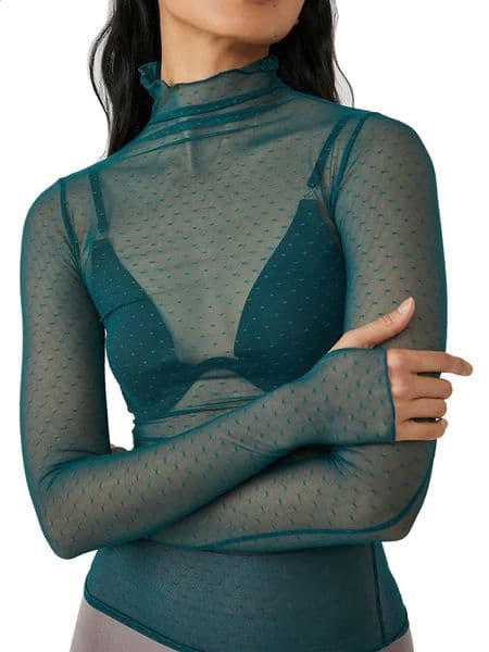 Women Sheer Mesh T-Shirts Mock Neck Long Sleeve Crop Tops Retro See Through Shirt Fairycore Grunge Tees 260604