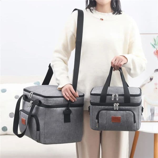 Insulated DoubleLayer Tote Cooler Bag Large Capacity Lunch Box WomenMen Leakproof Picnic School with Adjustable Strap 260605