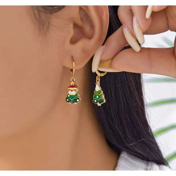 Trendy Green Christmas Pendant for Women Sweet Cute Bowknot Colorful Zircon Tree Earrings Party Jewelry Gifts