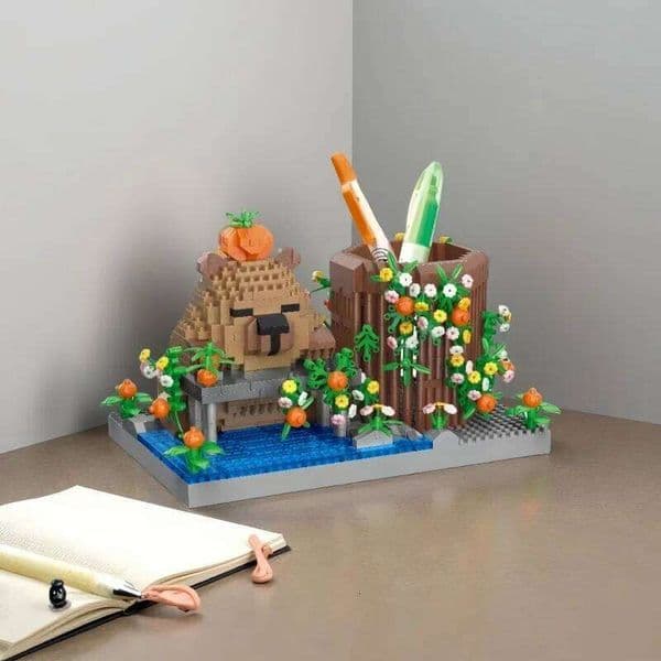 KNEW BUILT Capybara Pen Holder Micro Mini Building Block Toy Festival Gift for Kids Student Supplies Desk Decor Easy Assembly c
