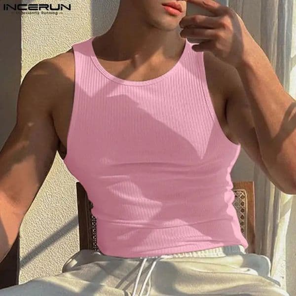 INCERUN Men Tank Tops Solid Color O-neck Sleeveless Streetwear Summer Casual Vests Skinny Fashion Leisure Men Clothing 5XL 260603