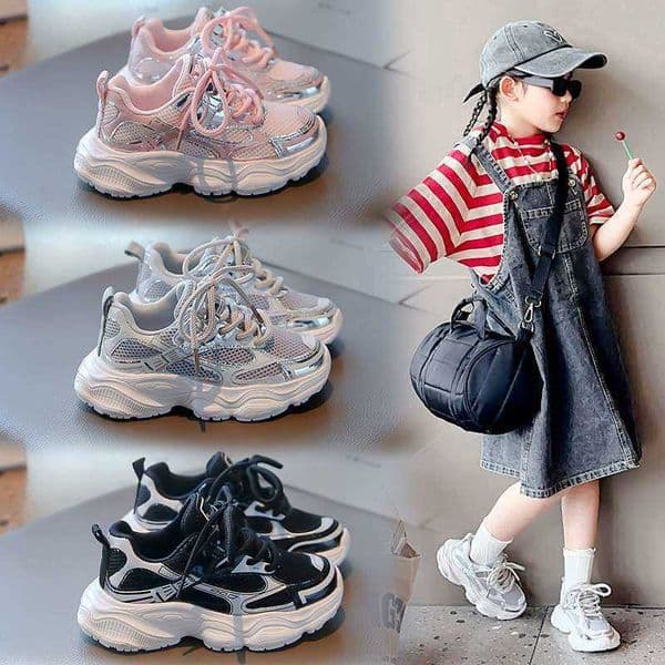 Girls Shoes 2025 Spring and Autumn New Model Childrens Casual Mesh Breathable Dad Shoes Boys Soft Sole Sneakers L260606N8MH