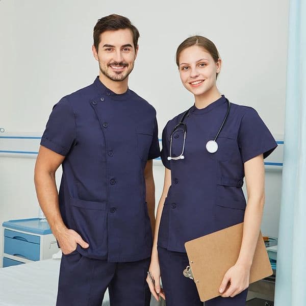 Clearance Scrubs Nursing Uniforms For Women Men Set Top and Pant White Navy Blue Poplin Thin Fabric Petite Tall OR Workwear 260605