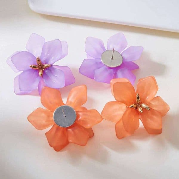 Dainty 3D Large Colorful Petal Stud for Women Girl Hyperbole Acrylic Flower Charm Earrings Party Aesthetic Jewelry Gift