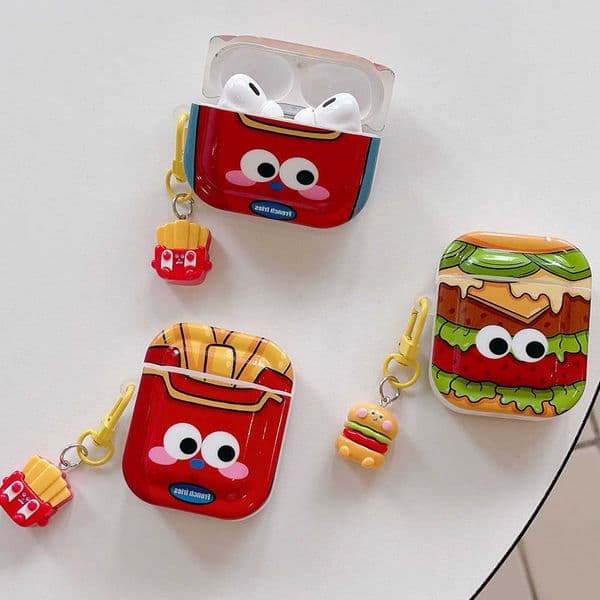 Cute Food Burger Hamburger French Fries Pendant Silicone Wireless Earphone Charging Box Case For AirPods 1 2 Pro 3 Cases L260608