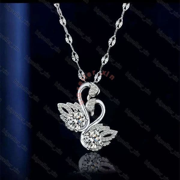 Platinum Double swarwoski Necklace Luxury swarwoski Pendant Women's Collarbone Chain Girlfriend Gift aff