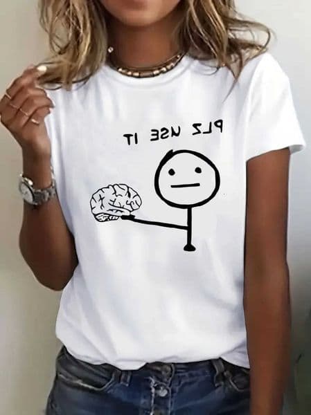 T-shirt Humorous PLZ USE IT Funny Brain Print Short Sleeve T Shirt Clothing Top Tee Summer Ladies Girls Shirt C260608