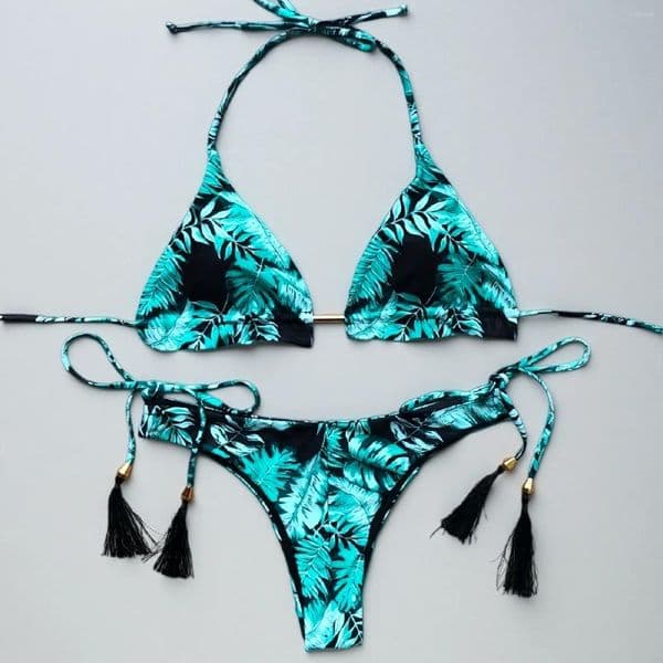 Women's Swimwear Sexy Triangle Chains Bikini Sets Micro Thongs Swimsuit Women Bathing Suit Biquini Bandage Beachwear Print Thong