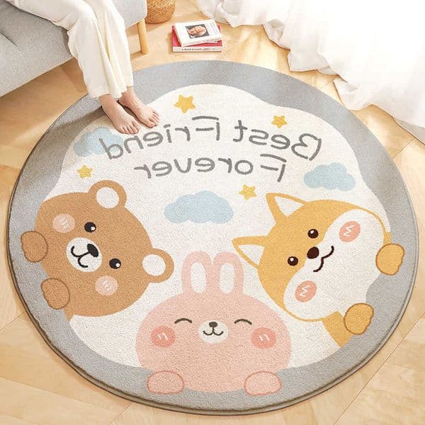Cartoon Round Lamb Wool Carpet Living Room Study Bedroom Decor Rug Soft Skin-Friendly Warm Insulated Non-Slip Backing D260608