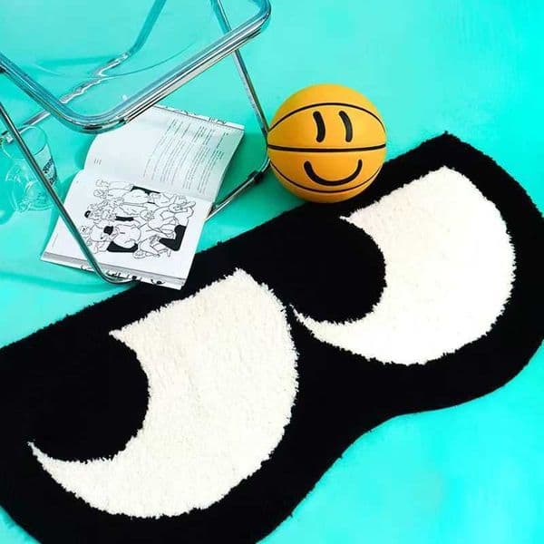 Big Cartoon Eyes Black Carpet Squinting Funny Imitation Cashmere Childrens Bedroom Bedside Rug Living Room Sofa Area Floor Mat D260608