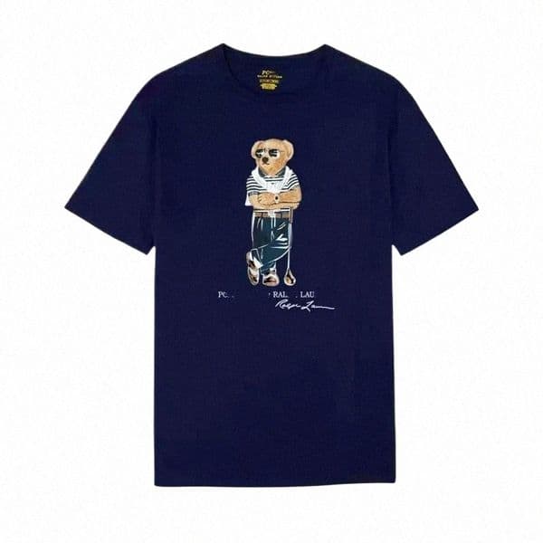 Vintage Cartoon Bear Print Short Sleeve Tee Heavyweight Cotton Loose Drop Shoulder Crew Neck Top Street Multi Color Casual T-shirt