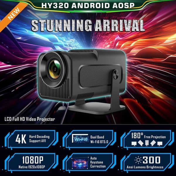 HY320 Portable 4K Projector Home HD Cinema Smart Portable Projector L260608