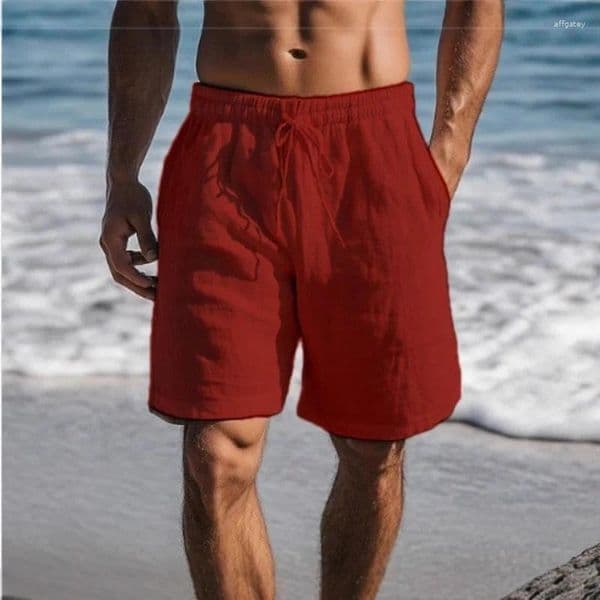 Men's Shorts Summer Mens Linen Solid Color Short Lightweight Gym Pants Cotton Beach Men Fitness Sport Large Breathable Homme