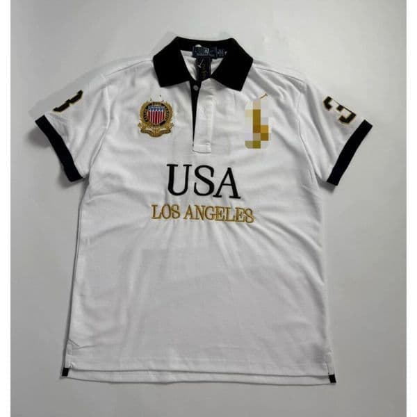 Men's Designer FRANCE PARIS Printed Polo Shirt Short Sleeve Navy Blue Cotton Casual With Number Patches Retro Preppy Streetwear