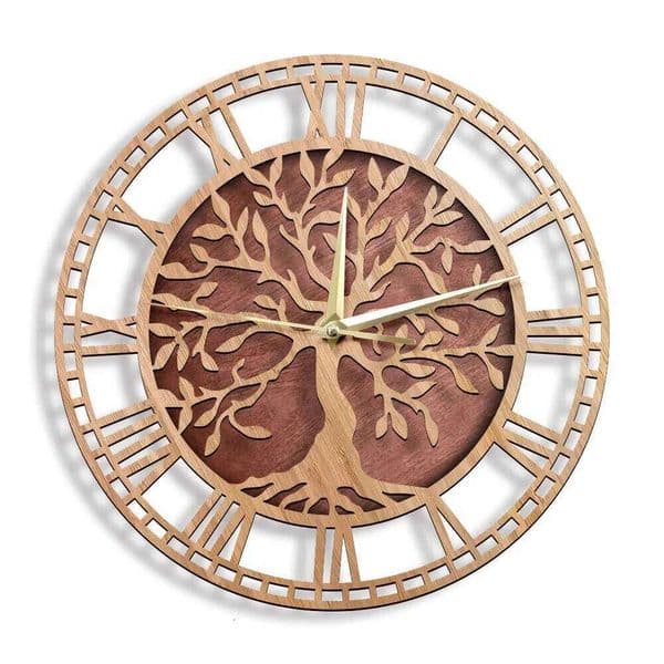 of Life Wooden Farmhouse Style Family Tree Art Silent Clock Home Decor Laser Cut Wall Watch Housewarming Gift 26Y0608