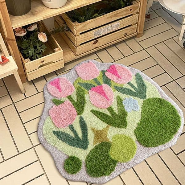 Tufting Colorful Tulip Bedroom Rug Bathroom Mat Soft Tufted Floral Carpet Anti Slip Floor Pad Bathmat Aesthetic Home Room Decor D260608
