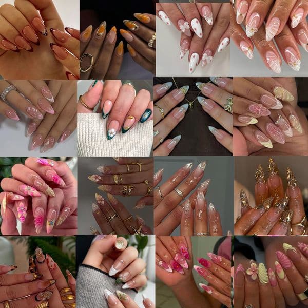 Creative Fake Nail Tips 3D Flower Geometric Sculpture Colorful Long Almond Nail Art Fresh Wearable Nails Press On Nails False Nails Fake Nails