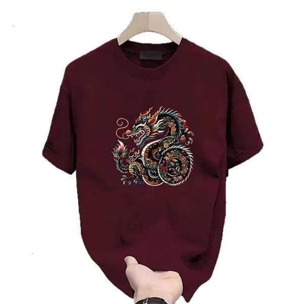 Men's T Shirt Chinese Style Colorful Dragon Print Short Sleeve Loose Fit Richly Detailed Colorful Dragon Pattern On Front Home Casual F70 600