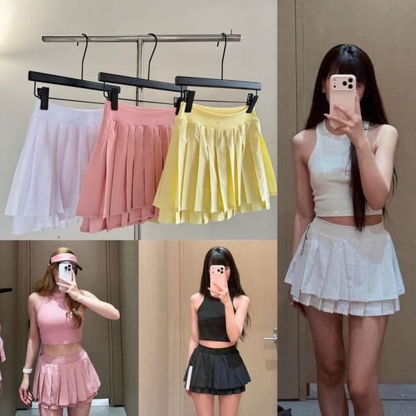 2278AO Quick-Dry Running Short Skirts Ladies' Two-Pleats Athletic Trouser Skirt Women's High-Waist Pleat Tennis Skirts with Anti-Glare Technology for Gym