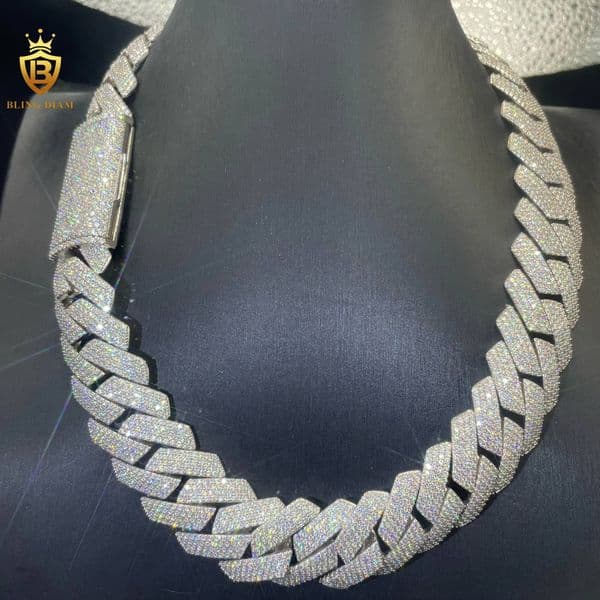 925 Silver Moissanite Necklaces 23MM 4 Rows Cuban Link Chain for Men Hip Hop Iced Out Jewelry Pass Diamond Tester With GRA