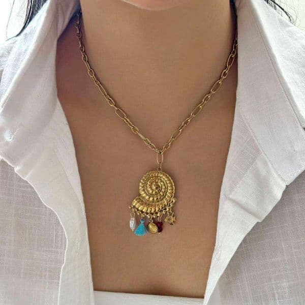 Fashion Stainless Steel Metal Conch for Women Cute Shell Tassel Ceramic Fish Necklaces Party Daily Jewelry Gifts