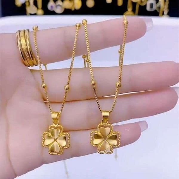 Copper Gold-Plated Pendant Micro-Inlaid Double-Sided Elegant Four-Leaf Clover Versatile Internet Celebrity Same Style Fashion Light Luxury Simple Factory Price