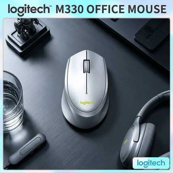 Logitech M330 Wireless Mouse 24GHz Silent Clicks Ergonomic Design Durable Quick for PC Mac Laptop Home Office Desk Z260608