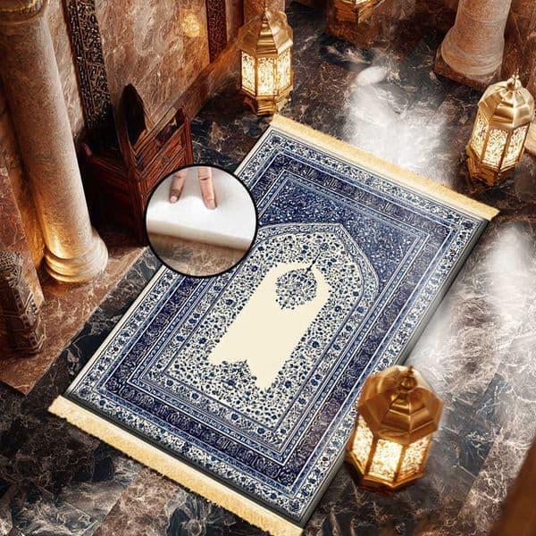 ic VIKAMA Persian Blue-Patterned Prayer Mat For Home Travel and Mosque Use Washable Islamic Prayer Rug D260608